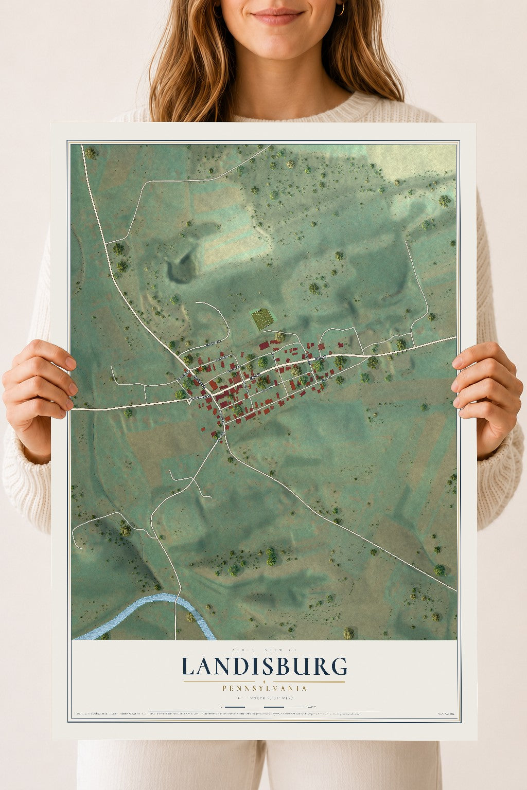 Map of Landisburg, Pennsylvania, 18 x 24 inch unframed archival matte print