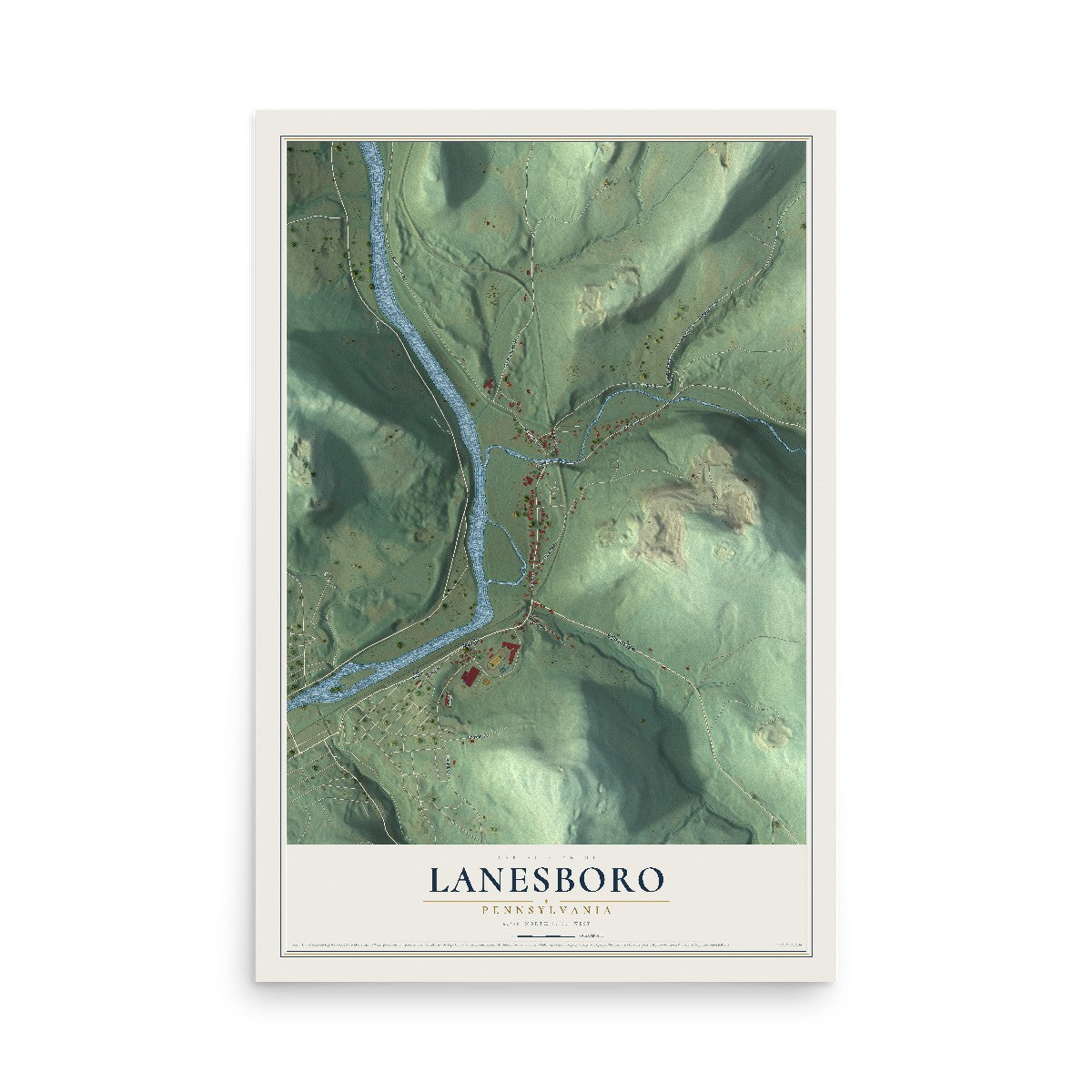 Map of Lanesboro, Pennsylvania, 12 x 18 inch unframed archival matte print