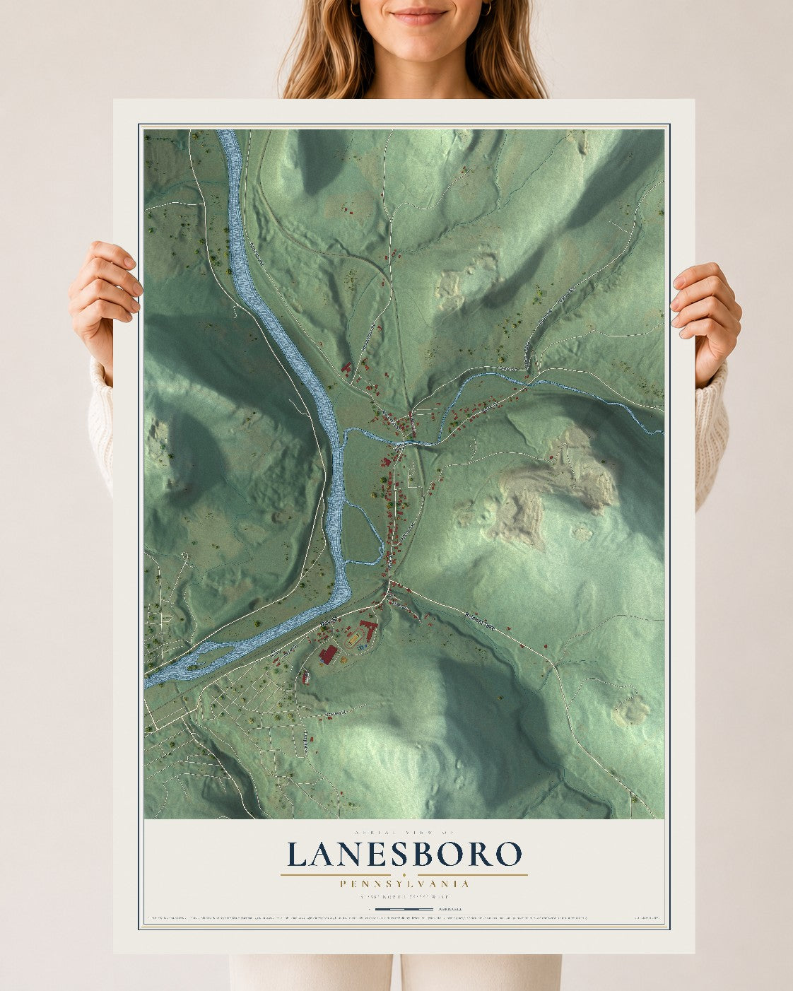 Map of Lanesboro, Pennsylvania, 24 x 36 inch unframed archival matte print