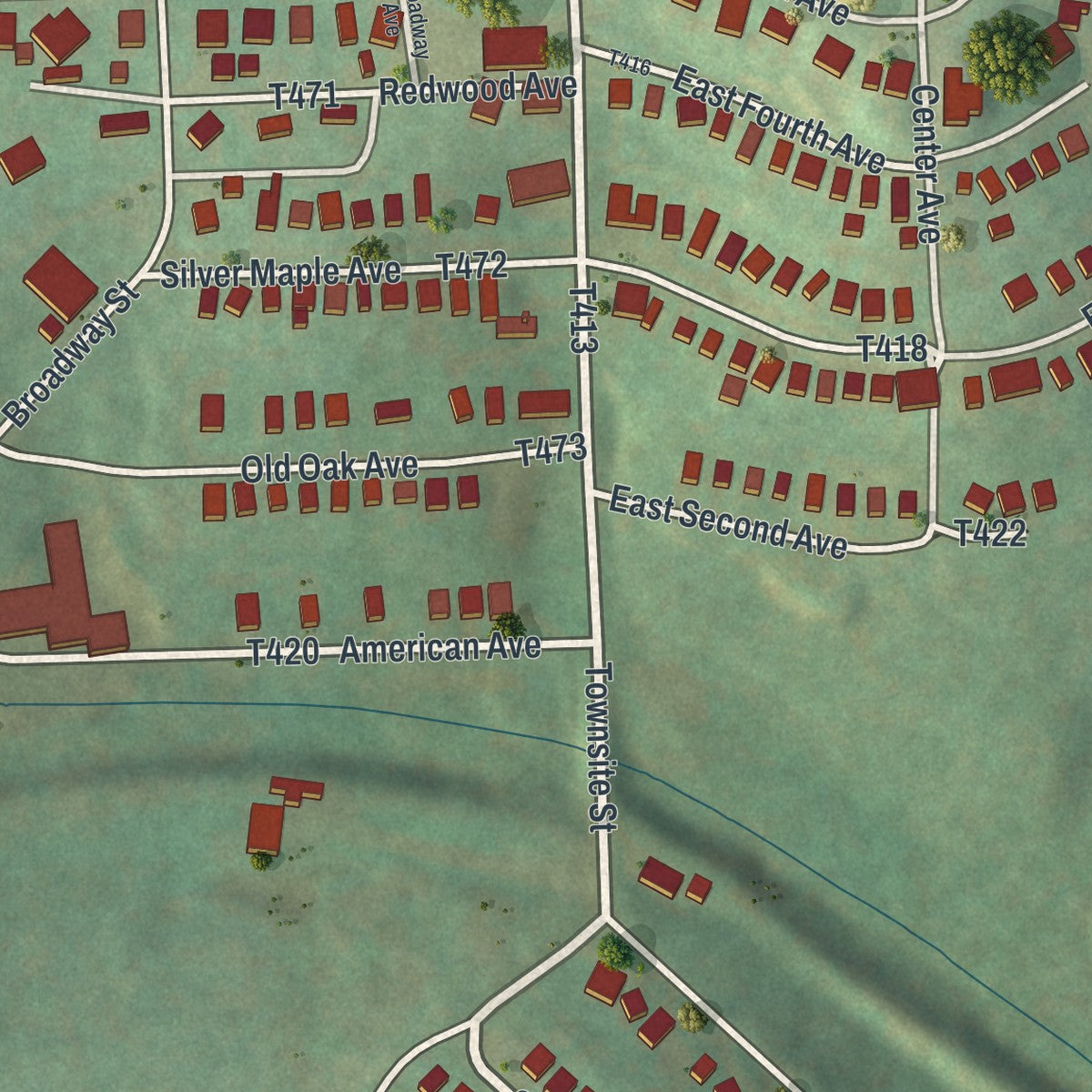 Close-up of the map of Langeloth, Pennsylvania print showing street and building detail