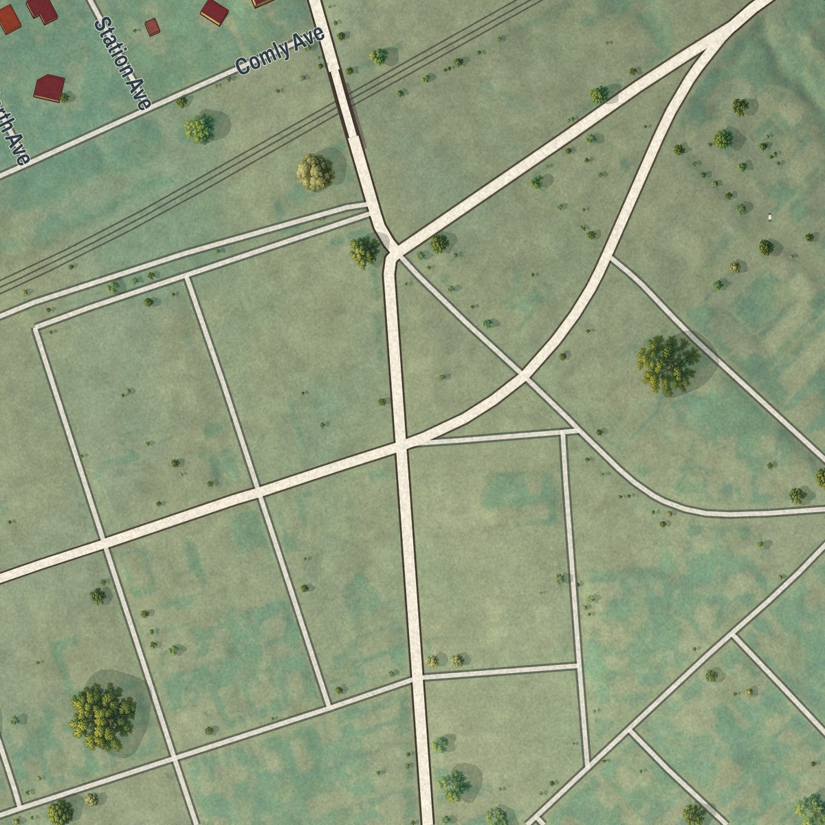 Second close-up of the map of Langhorne Manor, Pennsylvania print showing more streets and buildings