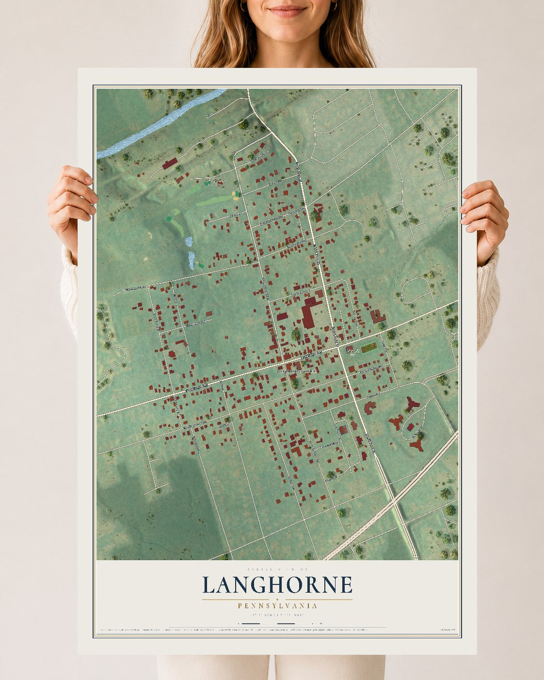 Map of Langhorne, Pennsylvania, 24 x 36 inch unframed archival matte print