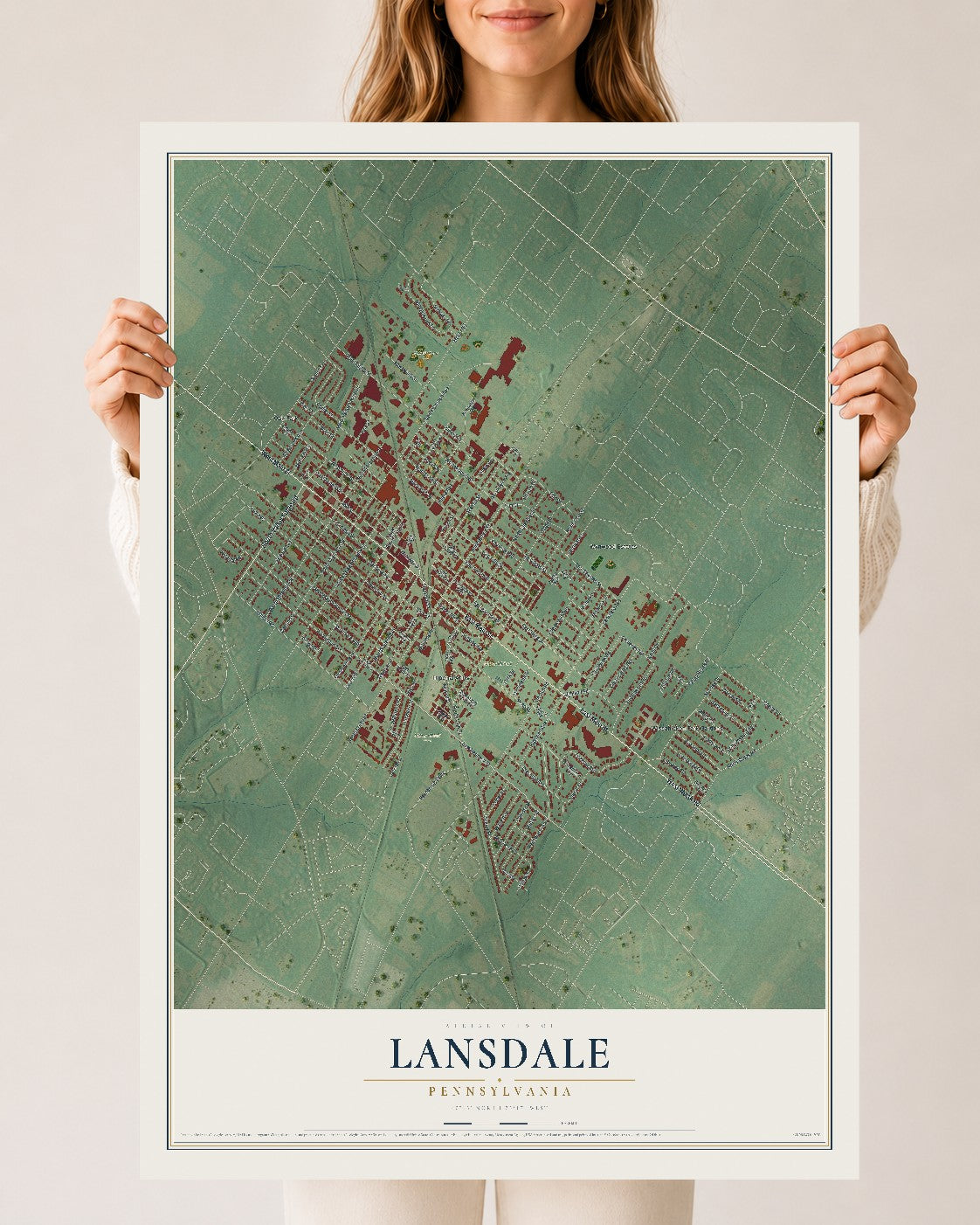 Map of Lansdale, Pennsylvania, 24 x 36 inch unframed archival matte print