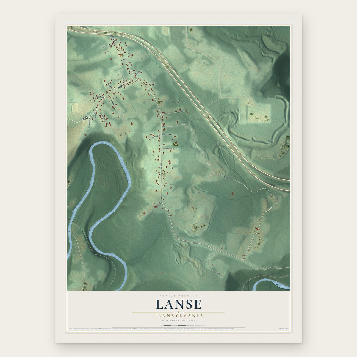 Lanse, Pennsylvania map print, the full design