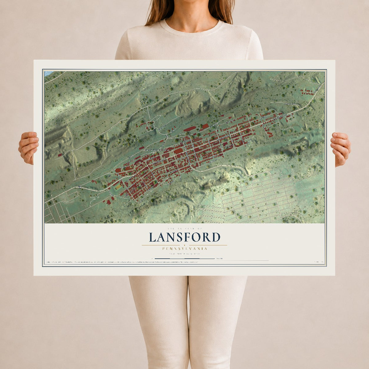 Map of Lansford, Pennsylvania, 24 x 36 inch unframed archival matte print