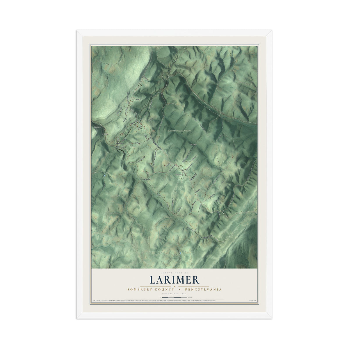 Map of Larimer, Somerset County, Pennsylvania, 12 x 18 inch print in a white wood frame