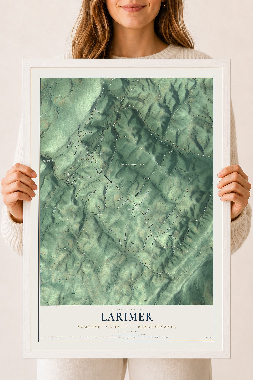 Map of Larimer, Somerset County, Pennsylvania, 18 x 24 inch print in a white wood frame