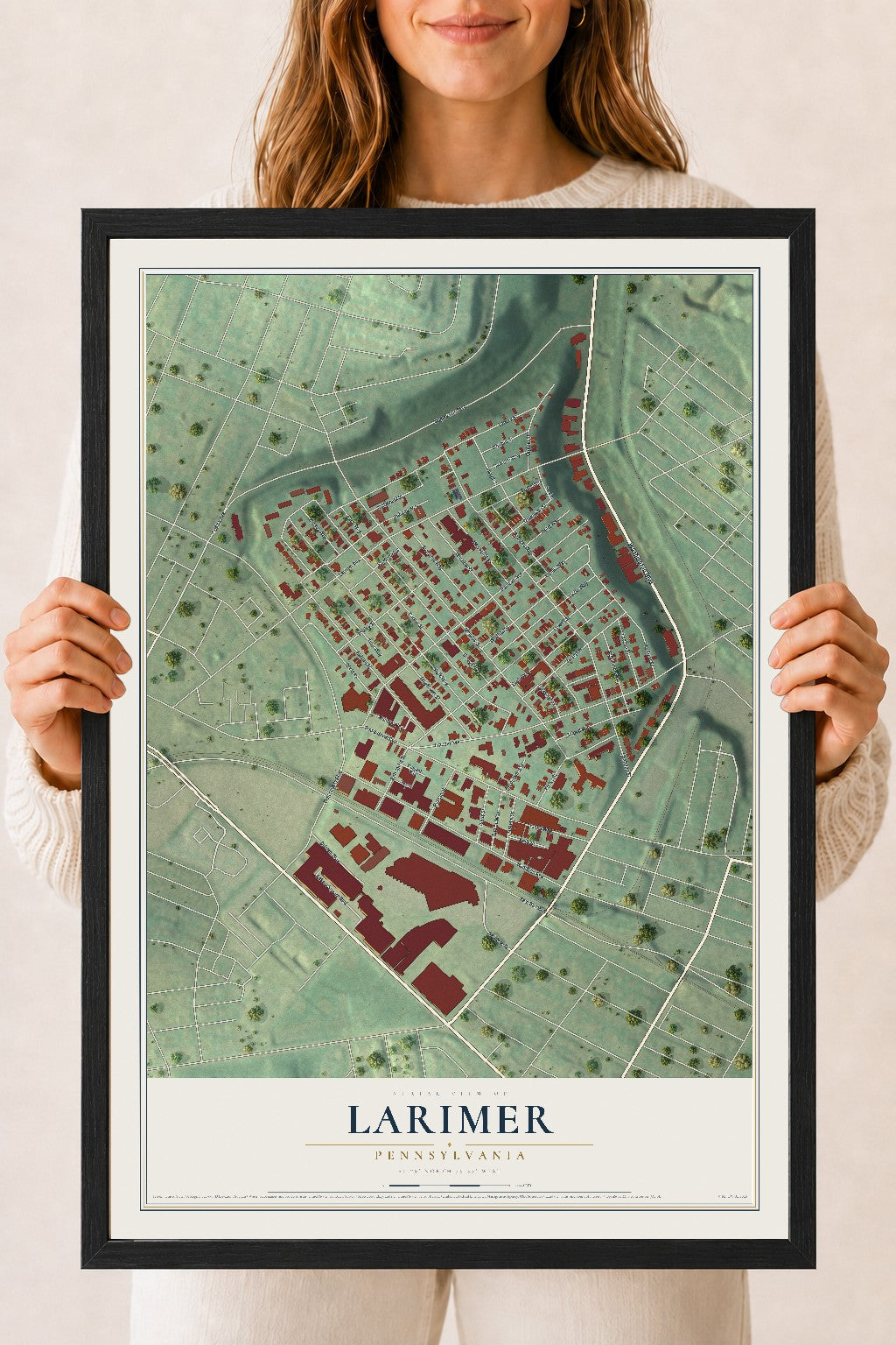 Map of Larimer, Pennsylvania, 18 x 24 inch print in a black wood frame