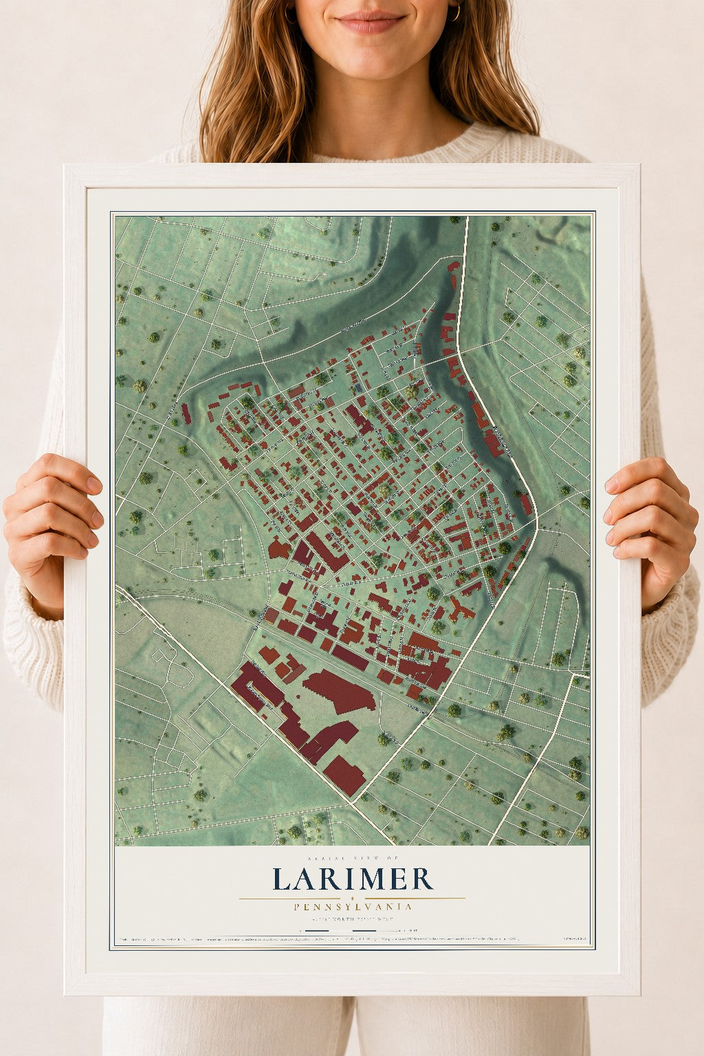 Map of Larimer, Pennsylvania, 18 x 24 inch print in a white wood frame