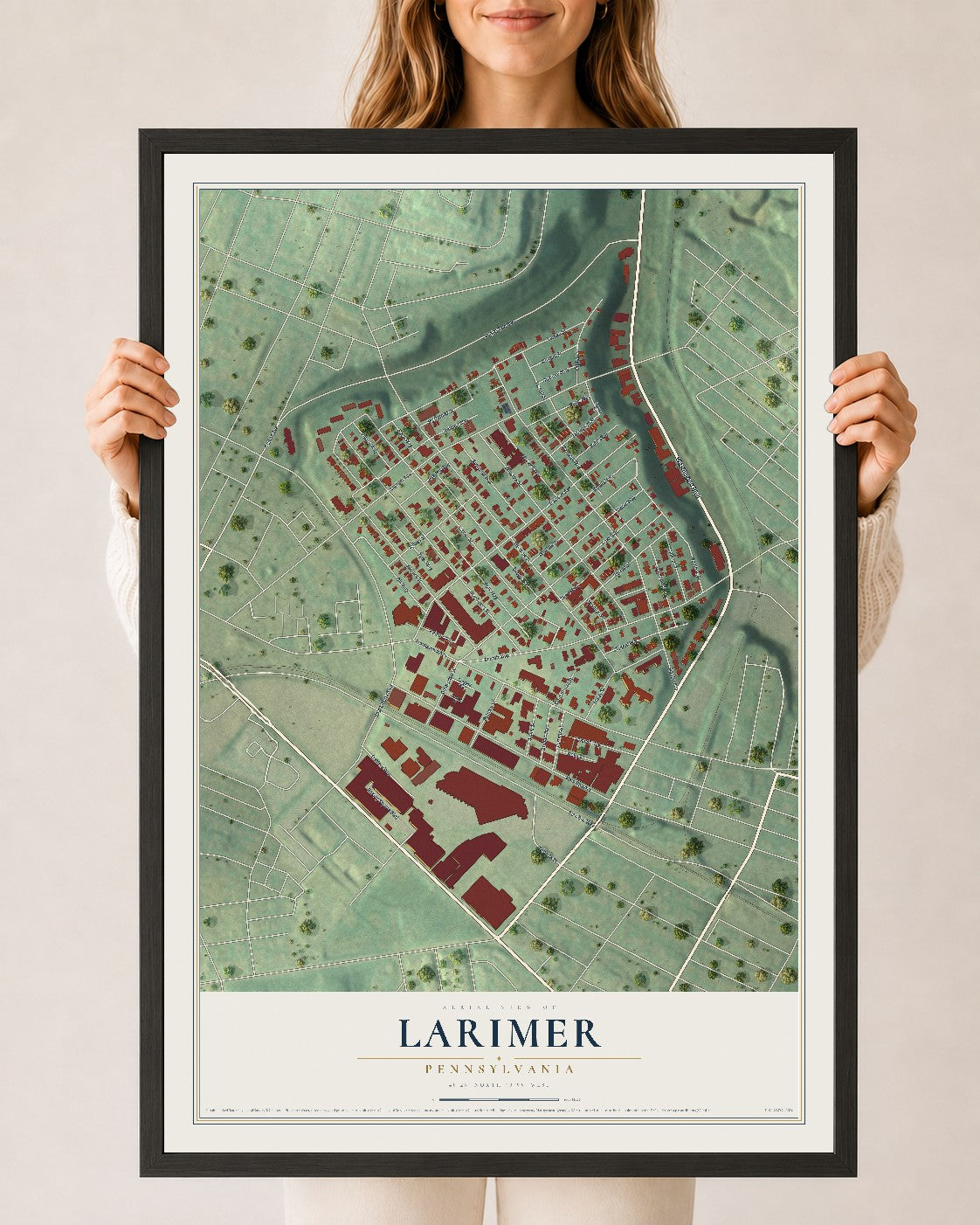 Map of Larimer, Pennsylvania, 24 x 36 inch print in a black wood frame