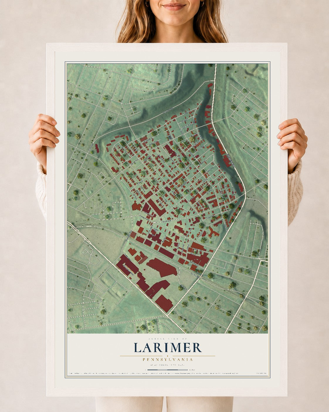 Map of Larimer, Pennsylvania, 24 x 36 inch print in a white wood frame