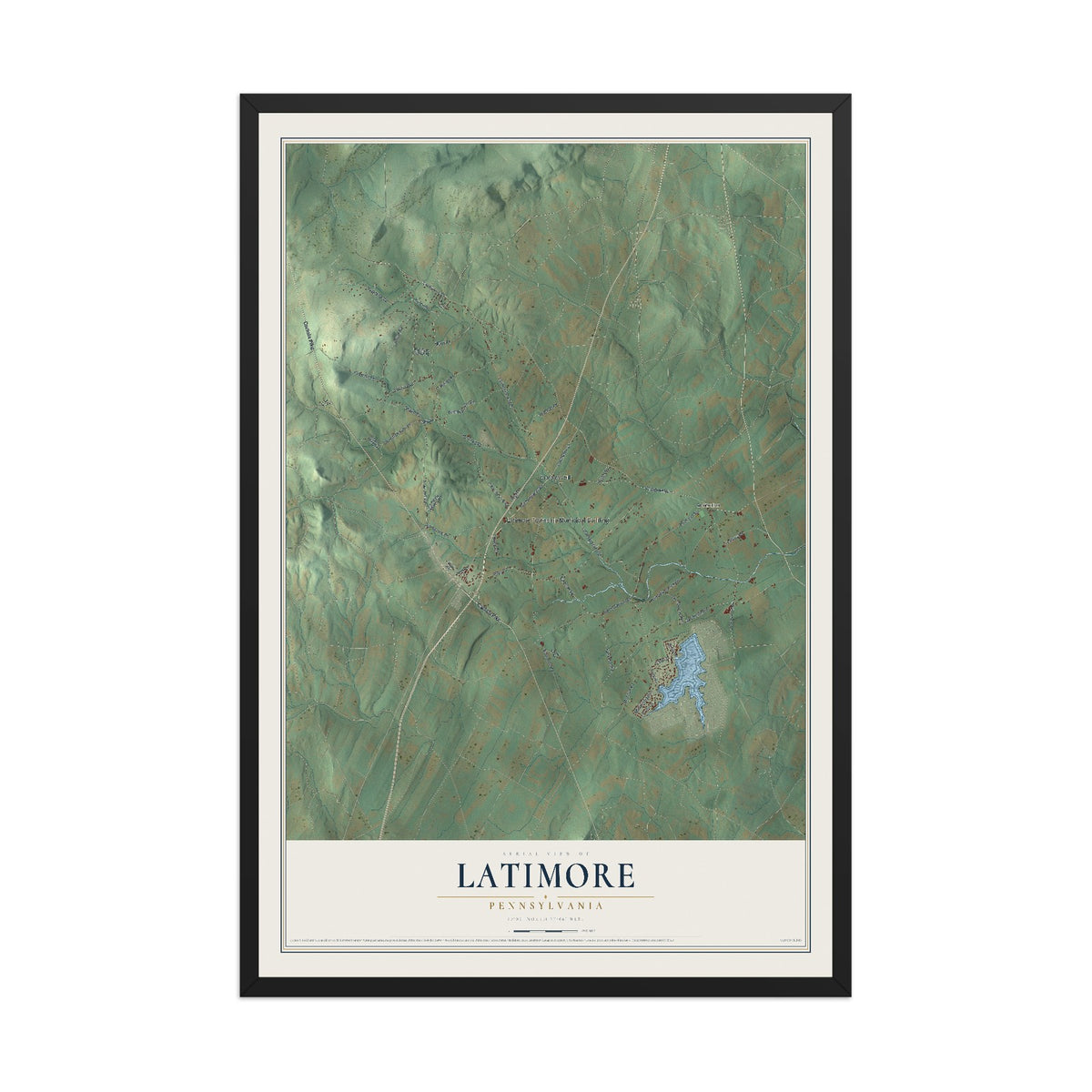Map of Latimore, Pennsylvania, 12 x 18 inch print in a black wood frame