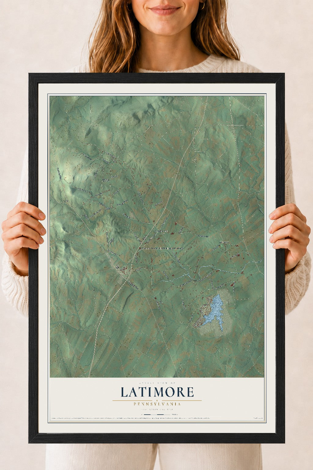 Map of Latimore, Pennsylvania, 18 x 24 inch print in a black wood frame