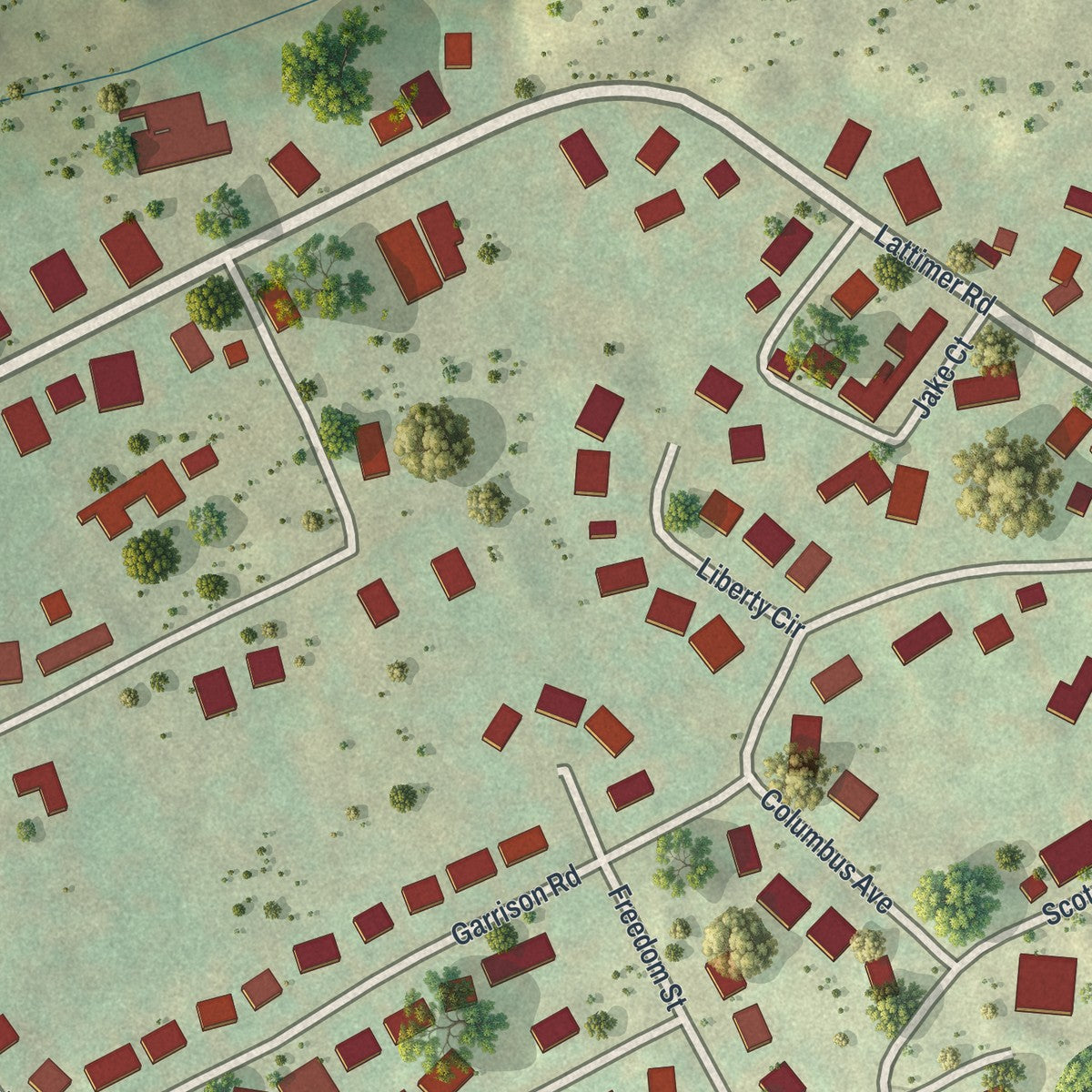 Close-up of the map of Lattimer, Pennsylvania print showing street and building detail