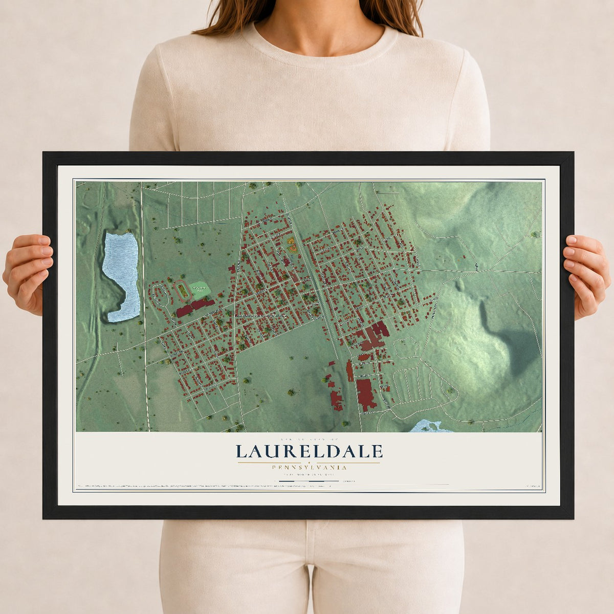 Map of Laureldale, Pennsylvania, 12 x 18 inch print in a black wood frame