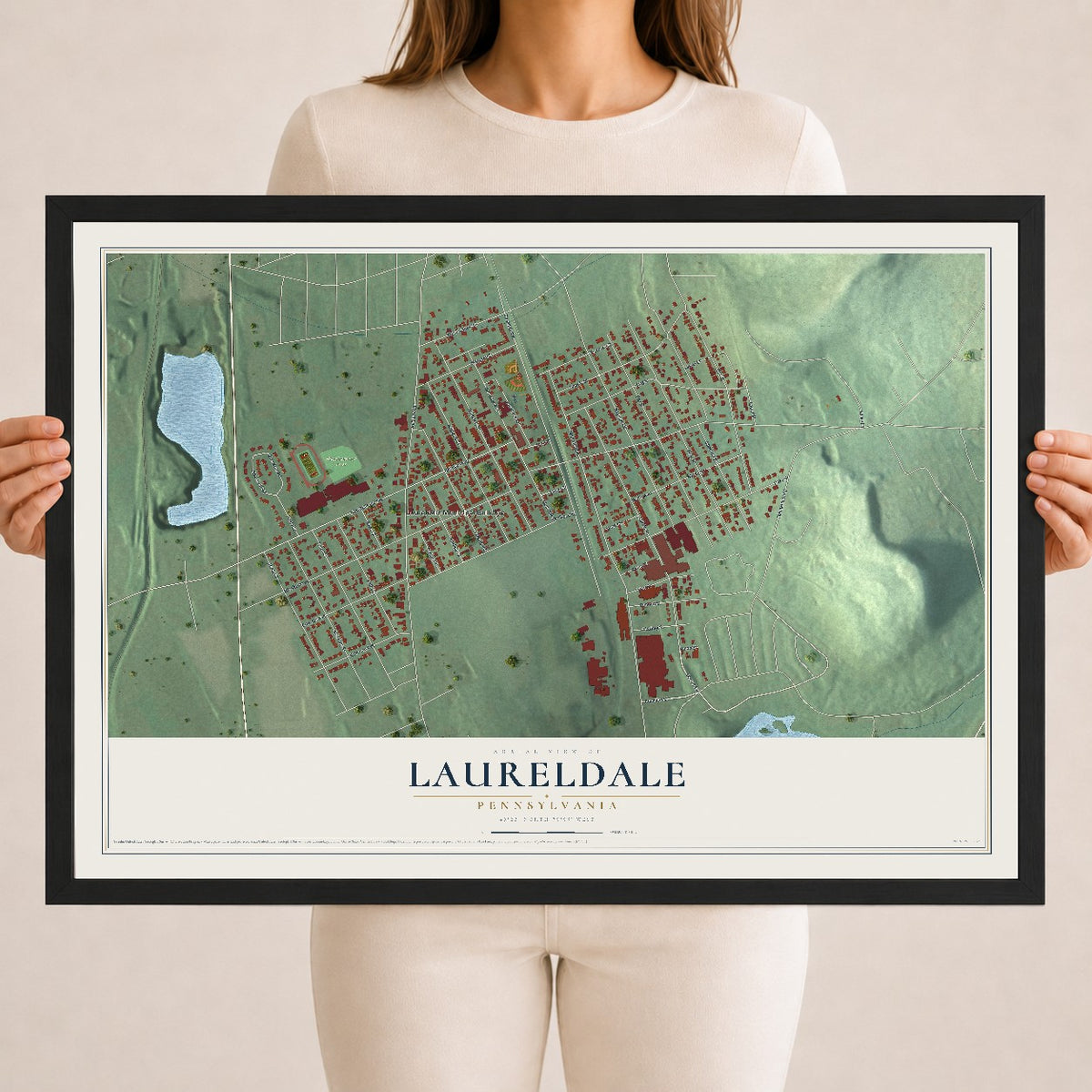 Map of Laureldale, Pennsylvania, 18 x 24 inch print in a black wood frame