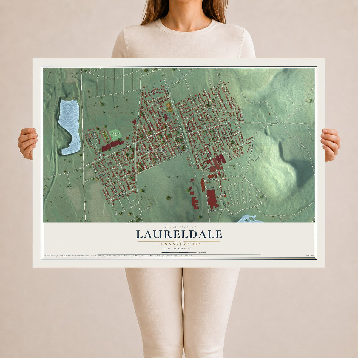 Map of Laureldale, Pennsylvania, 24 x 36 inch unframed archival matte print