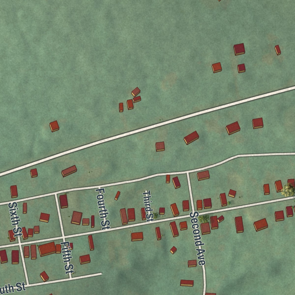 Close-up of the map of Lavelle, Pennsylvania print showing street and building detail