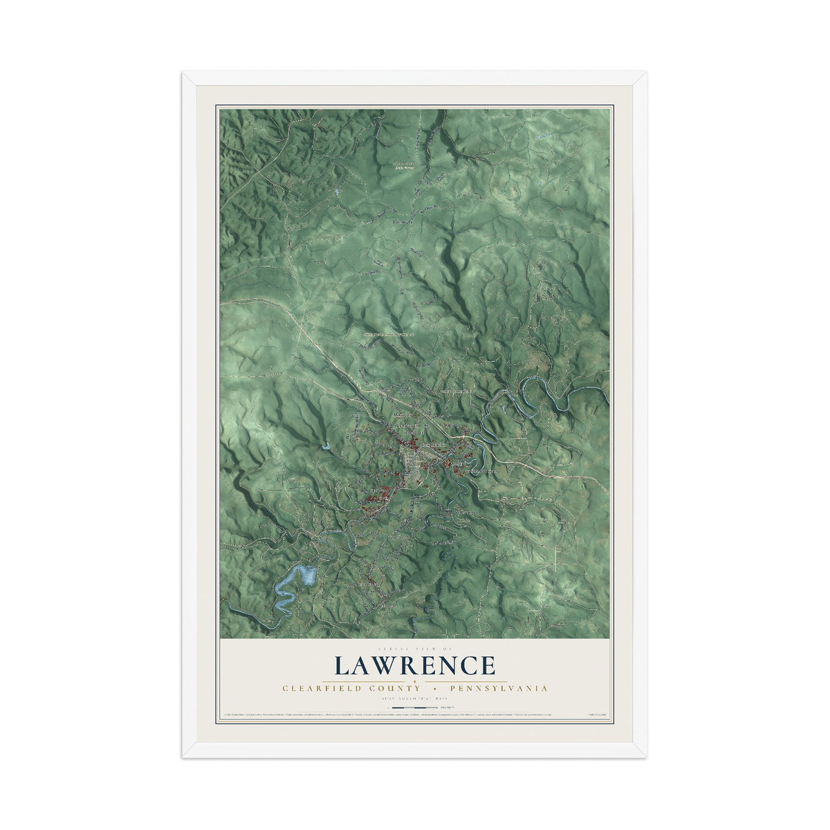 Map of Lawrence, Clearfield County, Pennsylvania, 12 x 18 inch print in a white wood frame
