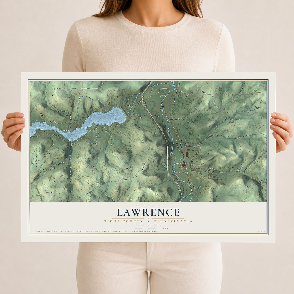 Map of Lawrence, Tioga County, Pennsylvania, 12 x 18 inch unframed archival matte print