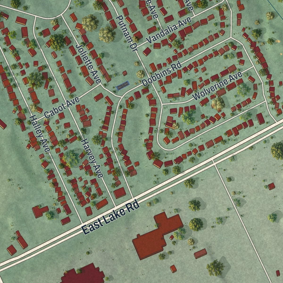 Second close-up of the map of Lawrence Park, Pennsylvania print showing more streets and buildings