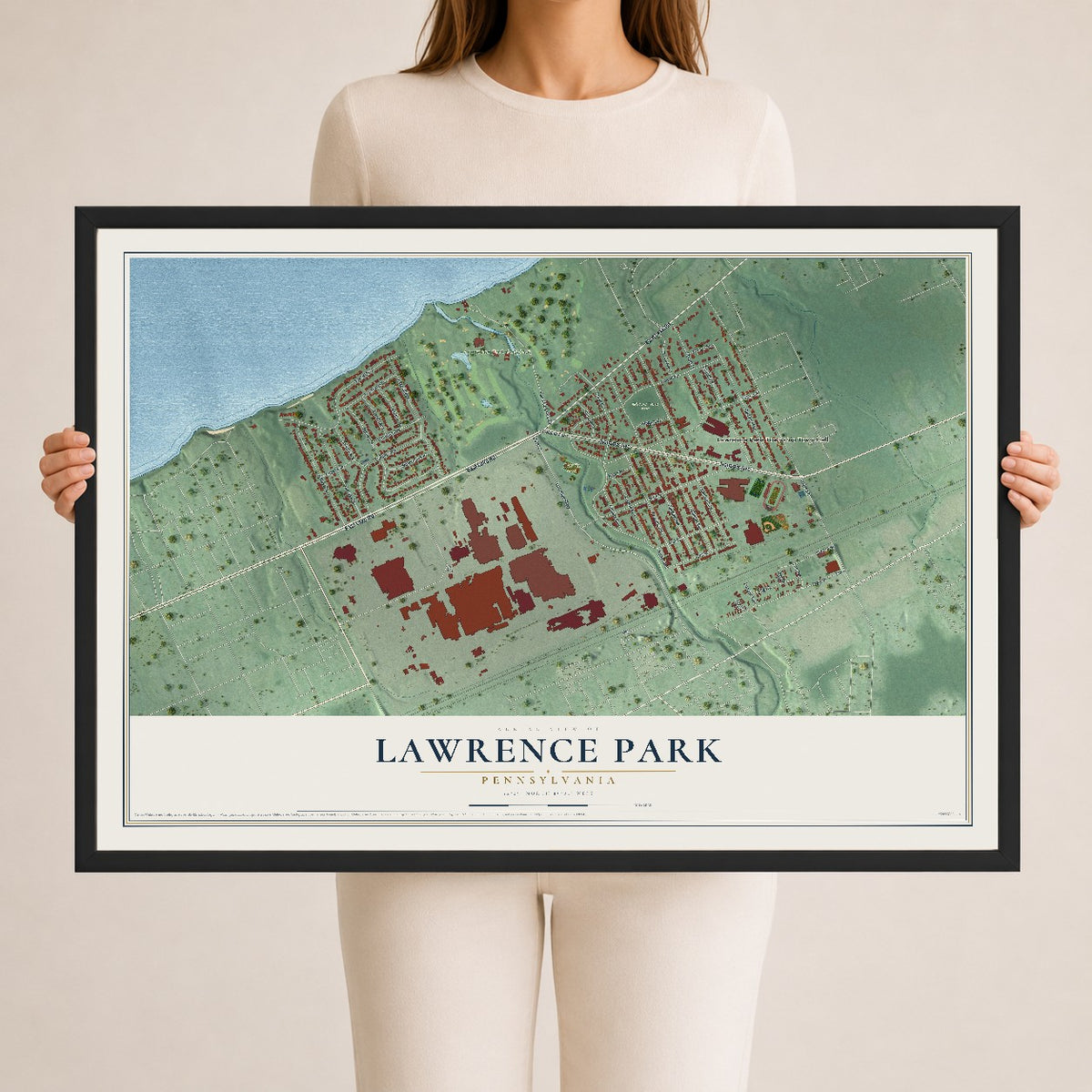 Map of Lawrence Park, Pennsylvania, 24 x 36 inch print in a black wood frame