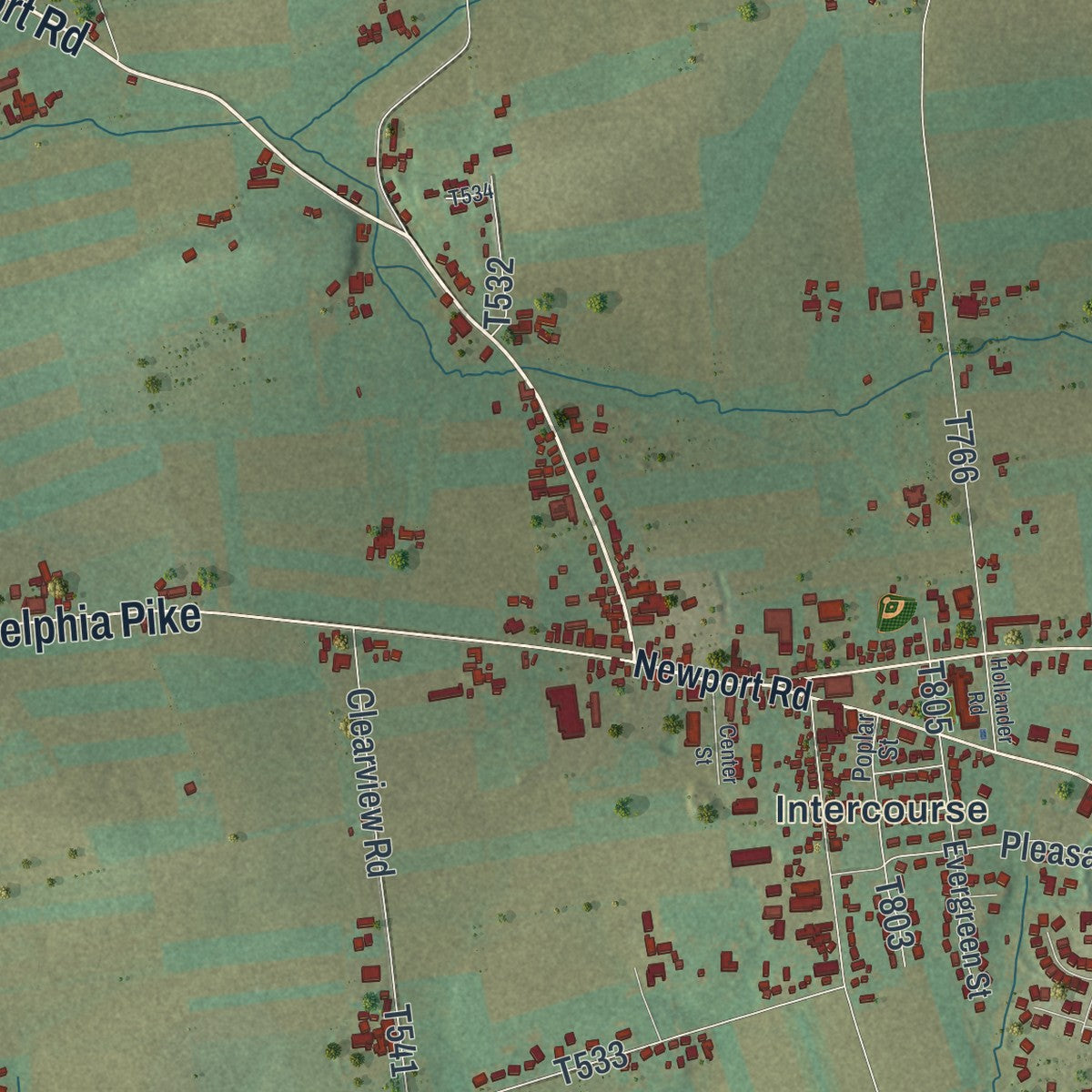 Close-up of the map of Leacock, Pennsylvania print showing street and building detail