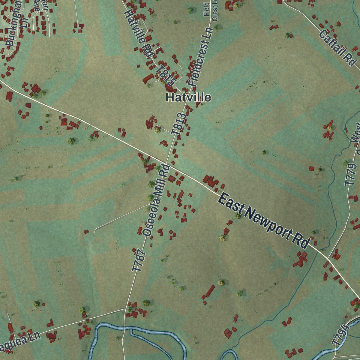 Second close-up of the map of Leacock, Pennsylvania print showing more streets and buildings