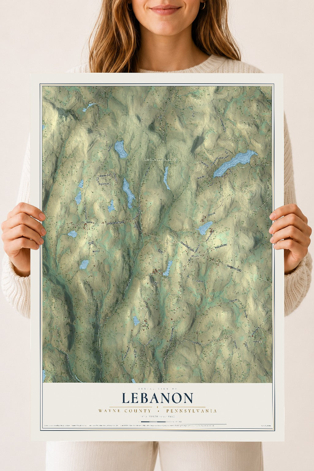 Map of Lebanon, Wayne County, Pennsylvania, 18 x 24 inch unframed archival matte print
