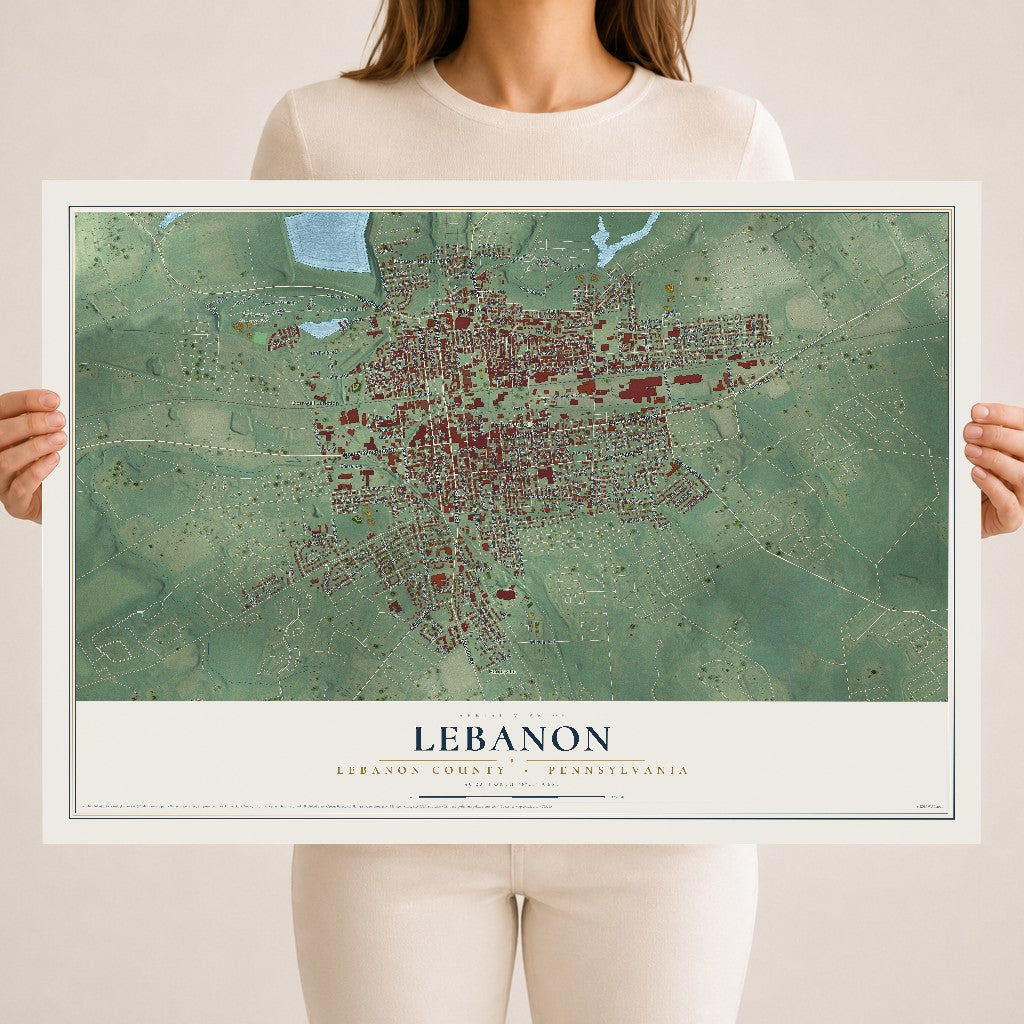 Map of Lebanon, Lebanon County, Pennsylvania, 18 x 24 inch unframed archival matte print