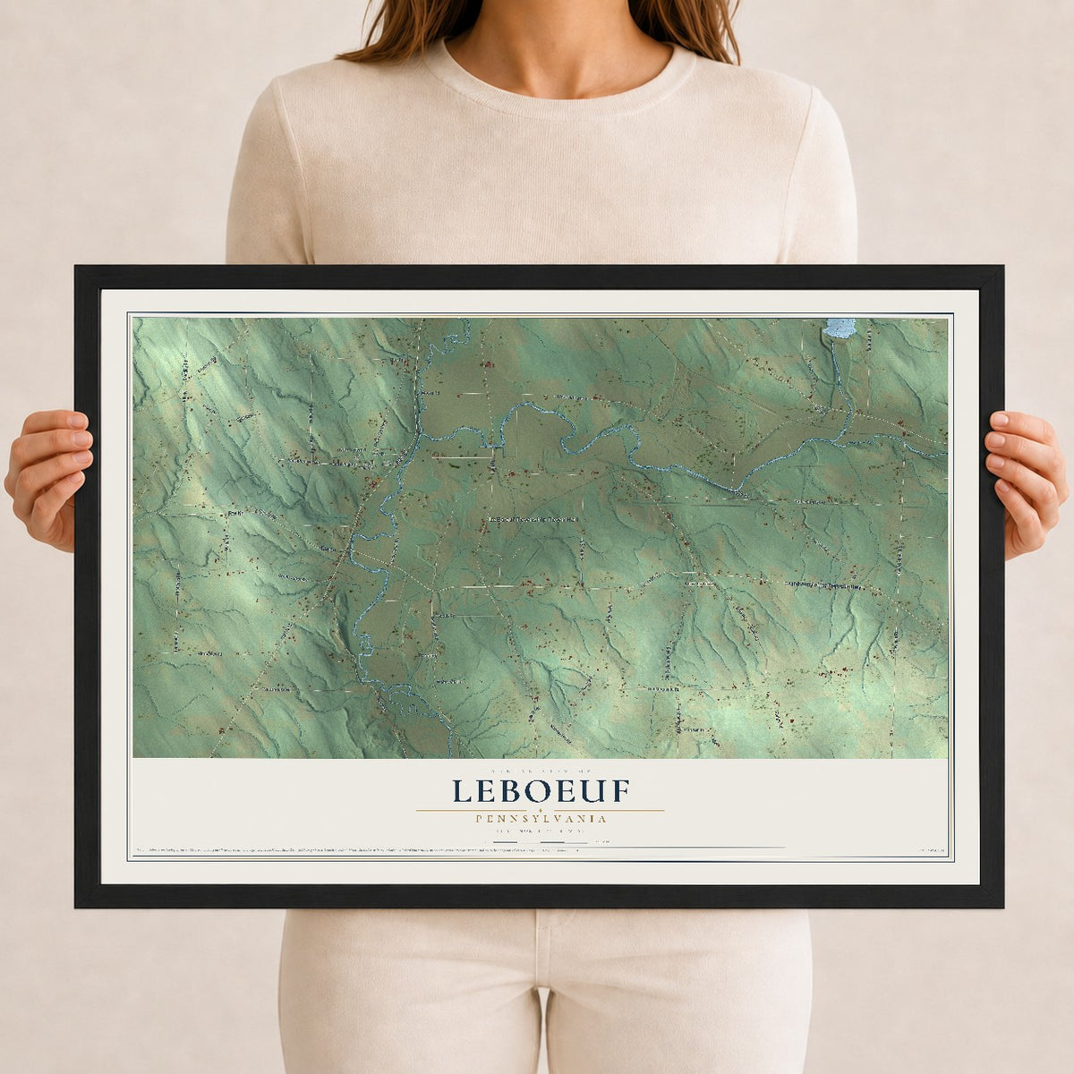 Map of LeBoeuf, Pennsylvania, 12 x 18 inch print in a black wood frame