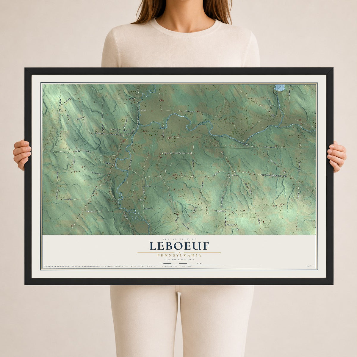 Map of LeBoeuf, Pennsylvania, 24 x 36 inch print in a black wood frame
