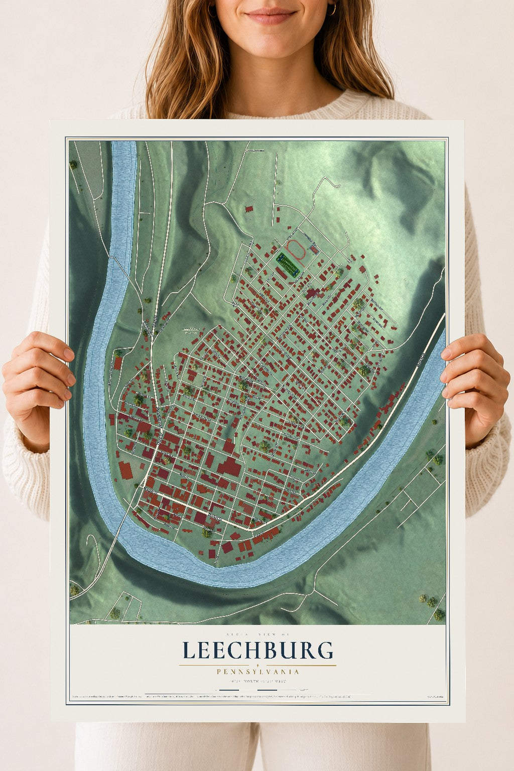Map of Leechburg, Pennsylvania, 18 x 24 inch unframed archival matte print