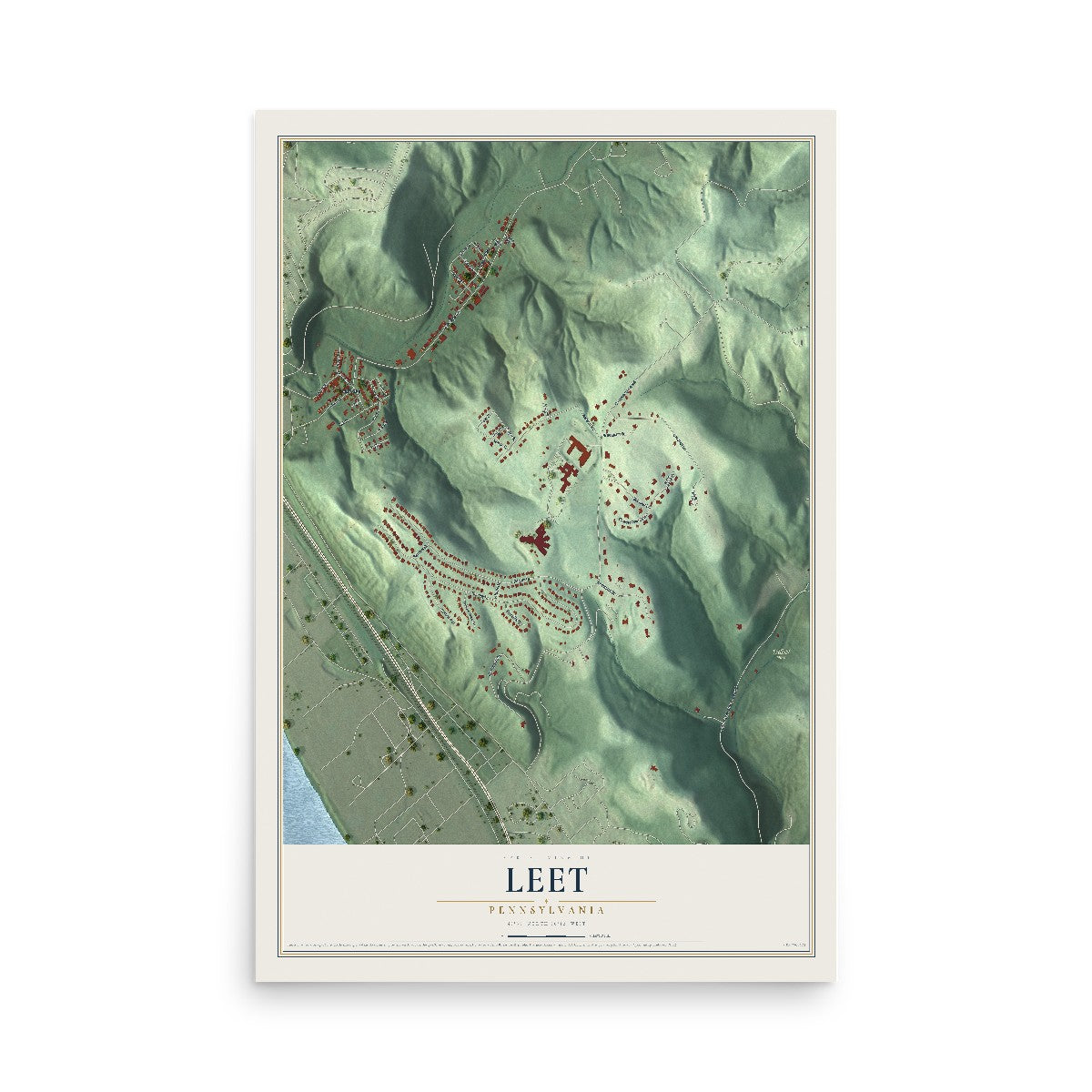 Map of Leet, Pennsylvania, 12 x 18 inch unframed archival matte print