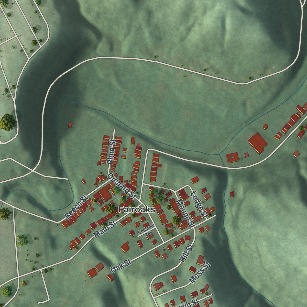 Second close-up of the map of Leet, Pennsylvania print showing more streets and buildings