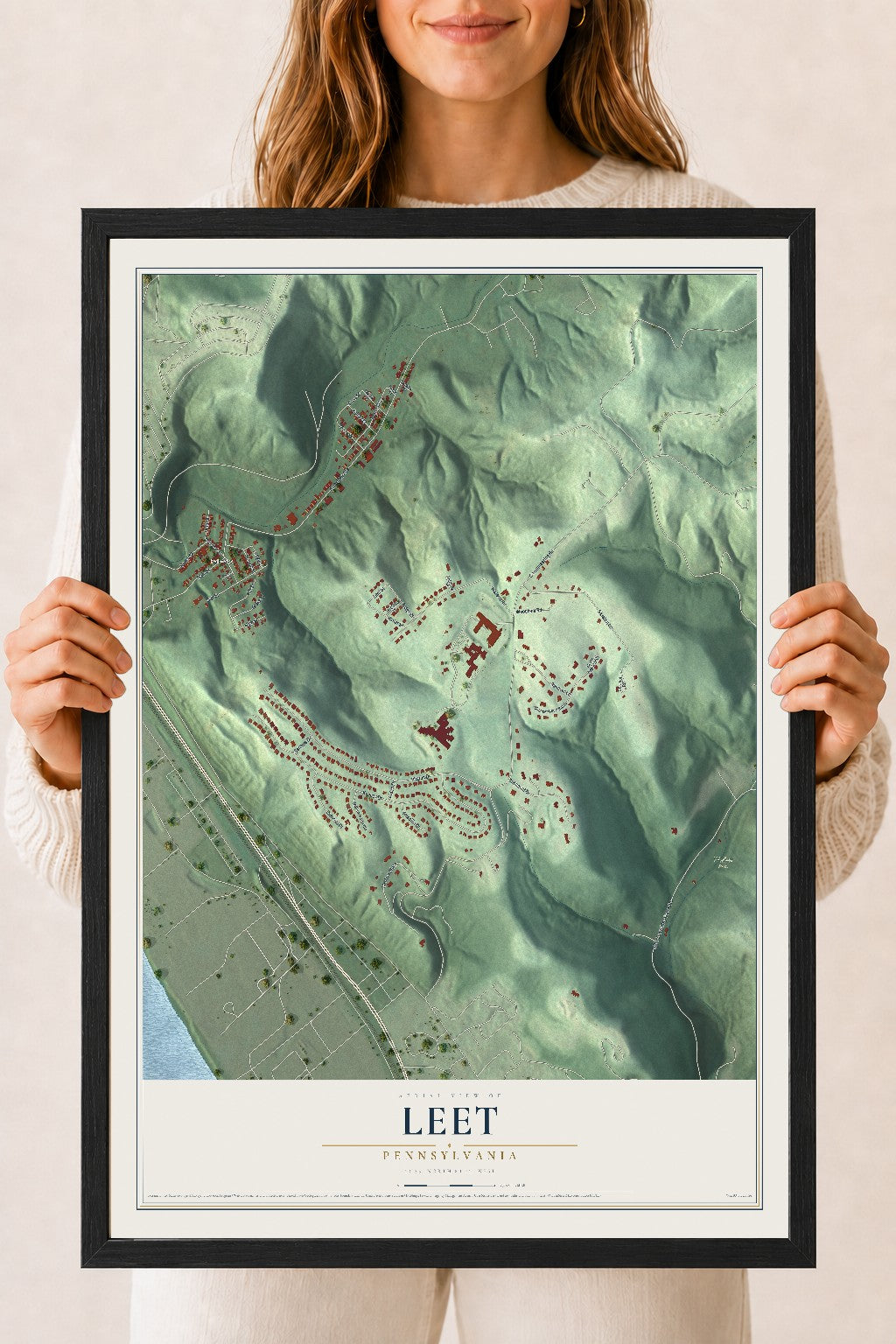 Map of Leet, Pennsylvania, 18 x 24 inch print in a black wood frame