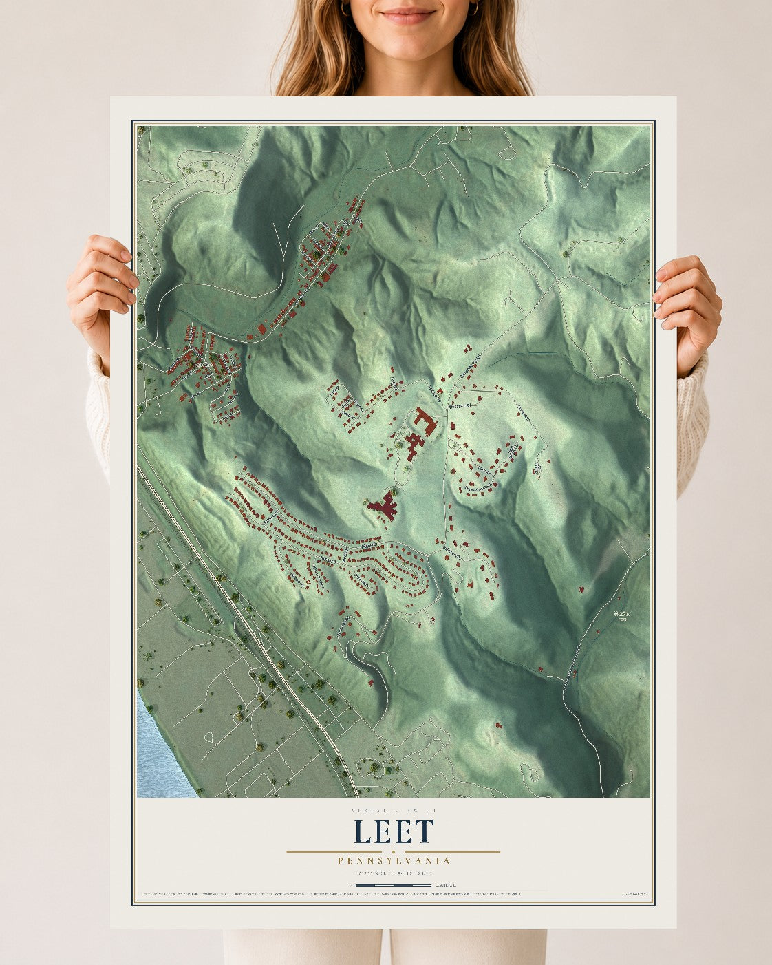 Map of Leet, Pennsylvania, 24 x 36 inch unframed archival matte print