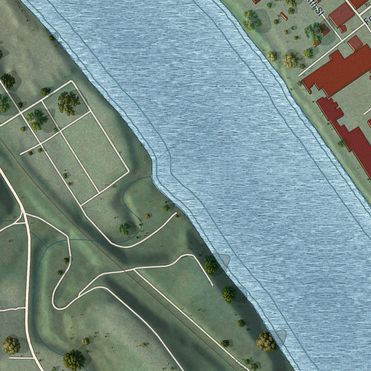 Second close-up of the map of Leetsdale, Pennsylvania print showing more streets and buildings