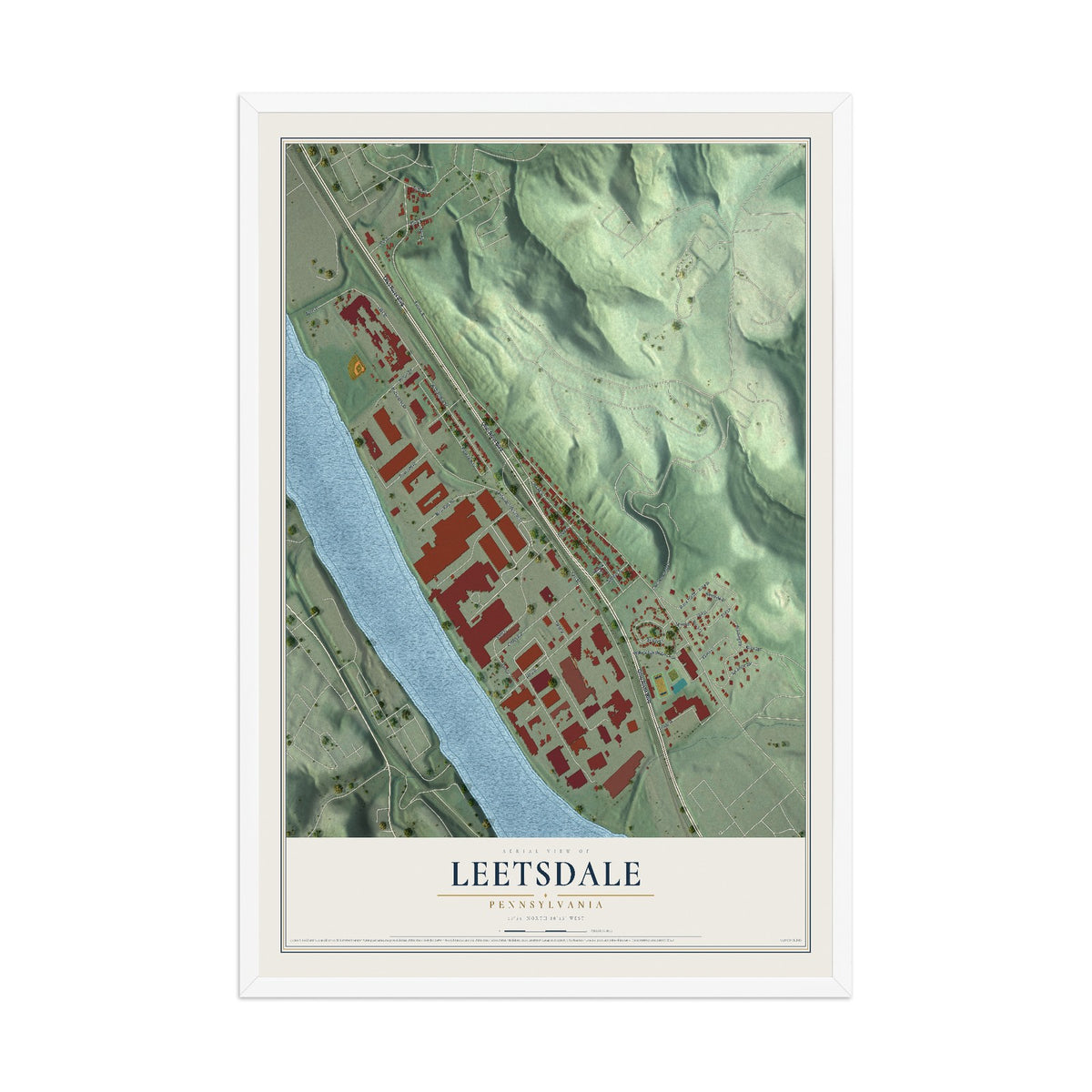 Map of Leetsdale, Pennsylvania, 12 x 18 inch print in a white wood frame