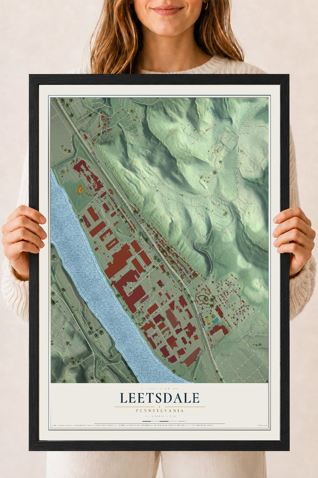 Map of Leetsdale, Pennsylvania, 18 x 24 inch print in a black wood frame