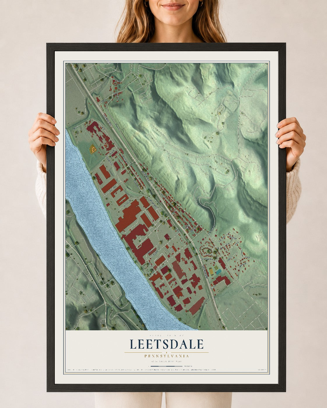 Map of Leetsdale, Pennsylvania, 24 x 36 inch print in a black wood frame