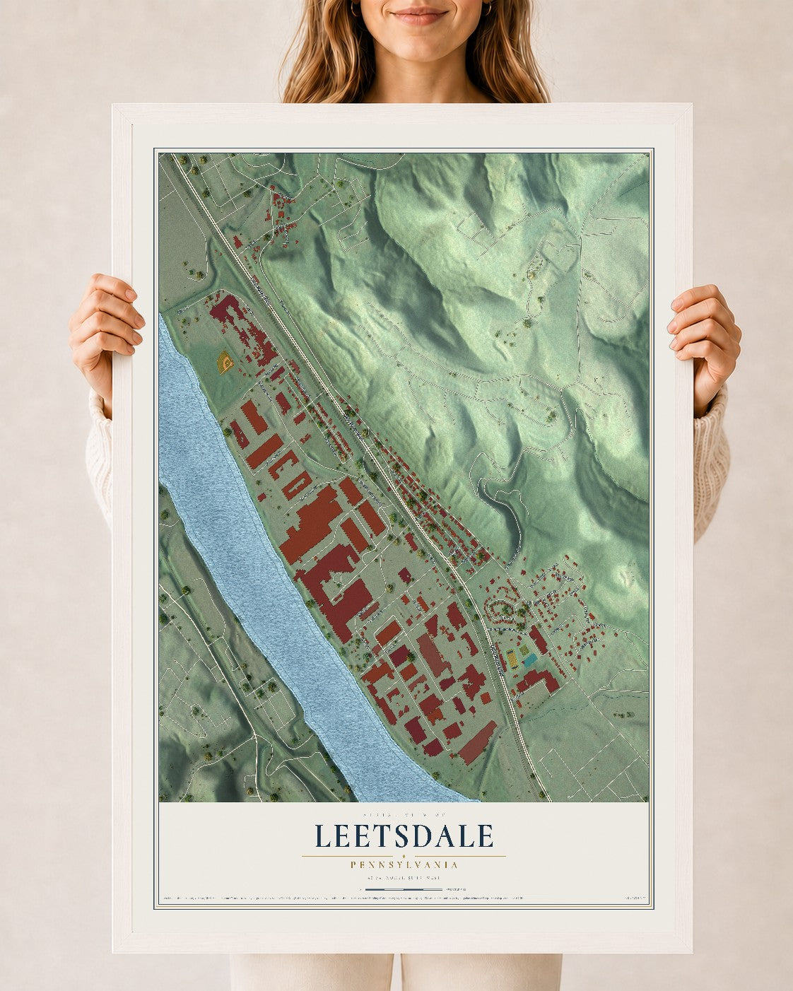 Map of Leetsdale, Pennsylvania, 24 x 36 inch print in a white wood frame