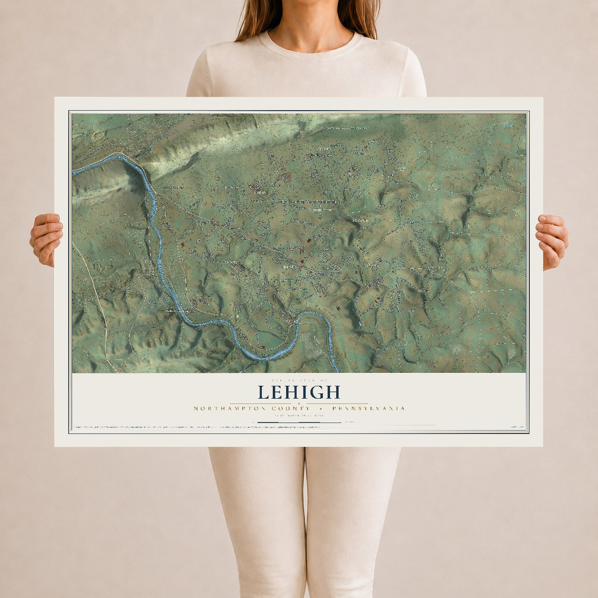 Map of Lehigh, Northampton County, Pennsylvania, 24 x 36 inch unframed archival matte print