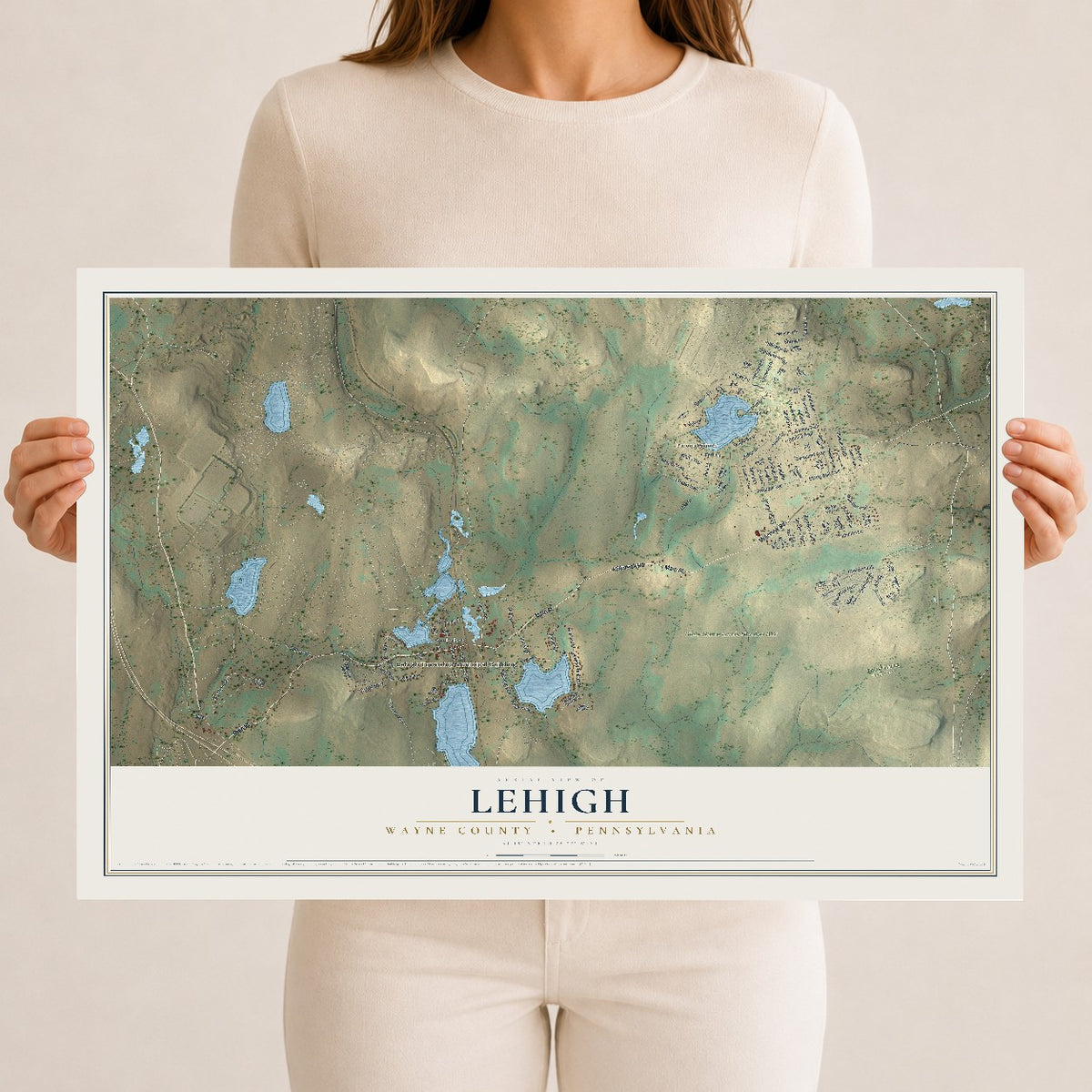 Map of Lehigh, Wayne County, Pennsylvania, 12 x 18 inch unframed archival matte print