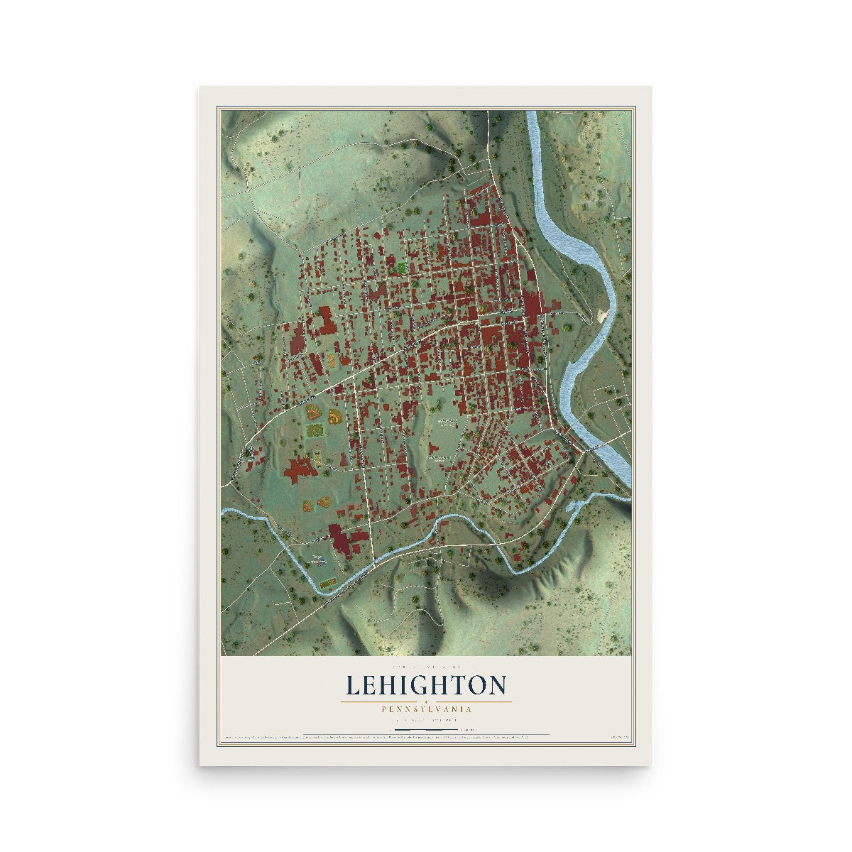 Map of Lehighton, Pennsylvania, 12 x 18 inch unframed archival matte print