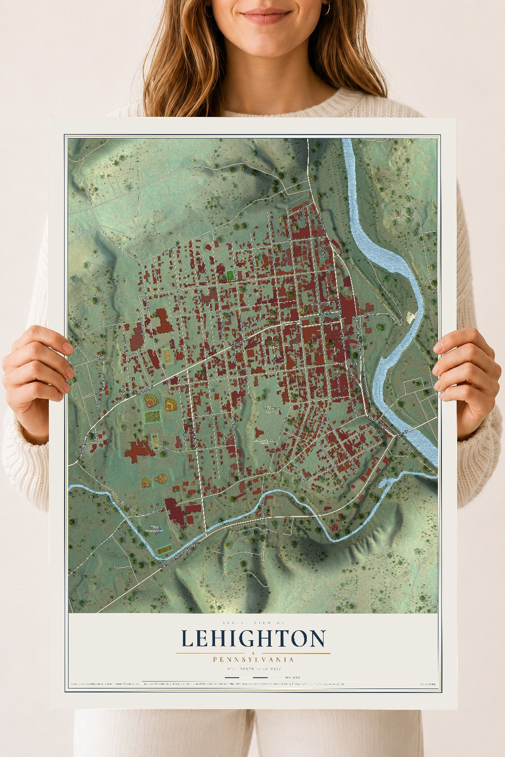 Map of Lehighton, Pennsylvania, 18 x 24 inch unframed archival matte print