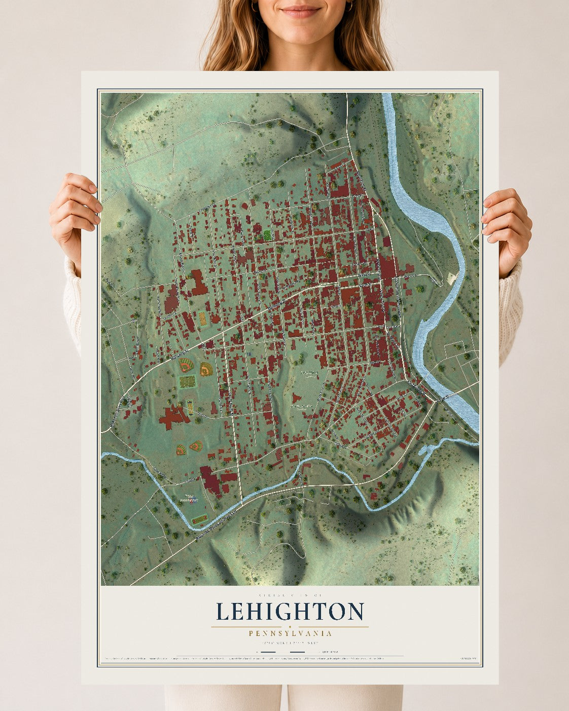 Map of Lehighton, Pennsylvania, 24 x 36 inch unframed archival matte print