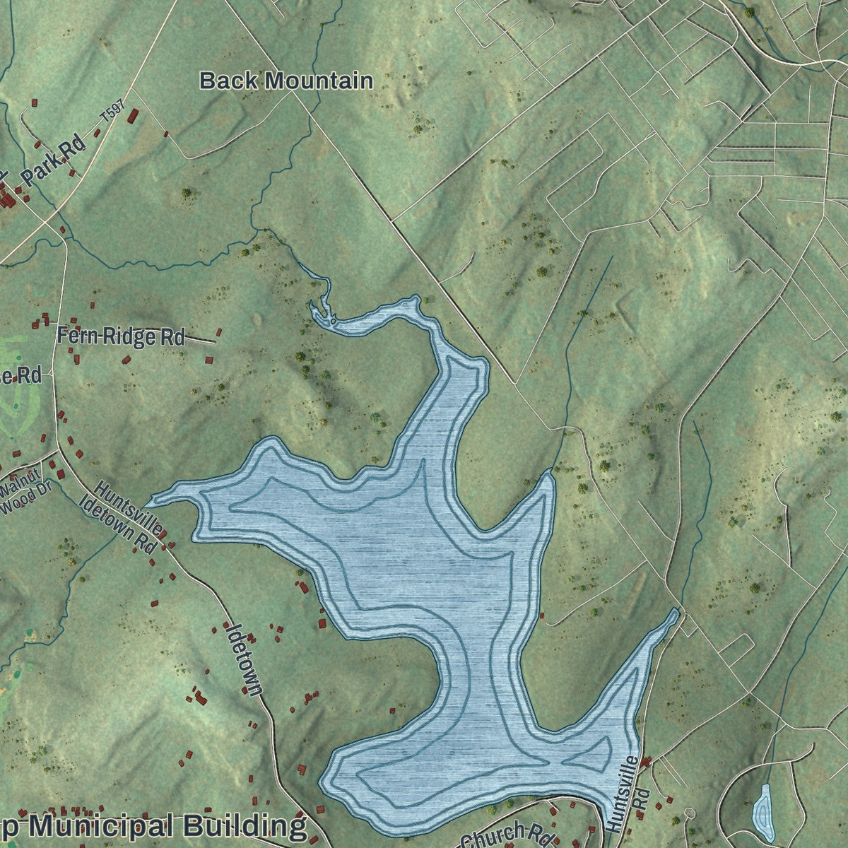 Second close-up of the map of Lehman, Luzerne County, Pennsylvania print showing more streets and buildings
