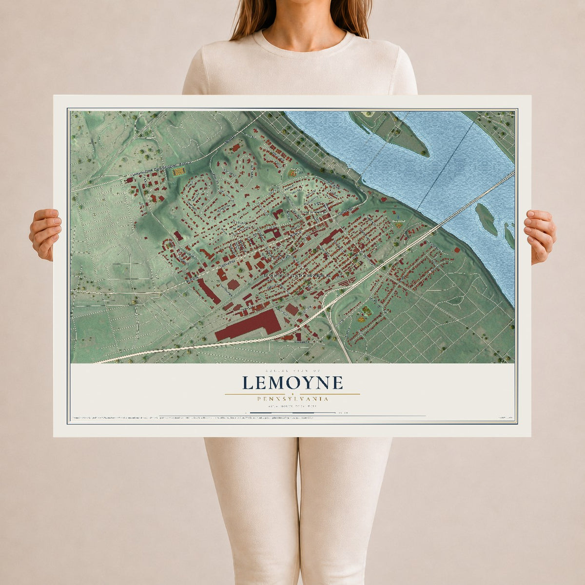 Map of Lemoyne, Pennsylvania, 24 x 36 inch unframed archival matte print