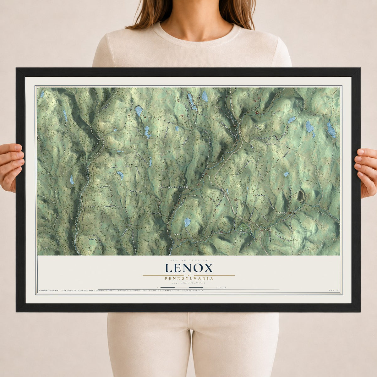 Map of Lenox, Pennsylvania, 18 x 24 inch print in a black wood frame